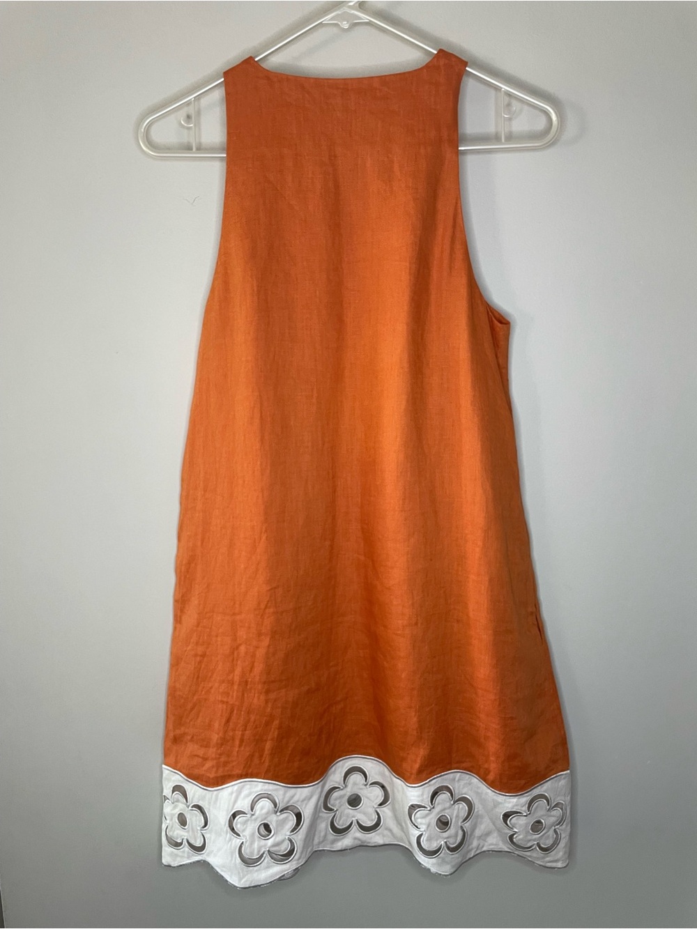 Staud Mika Floral Eyelet-Trimmed Linen Shift Minidress in Apricot White Size S - Picture 10 of 10